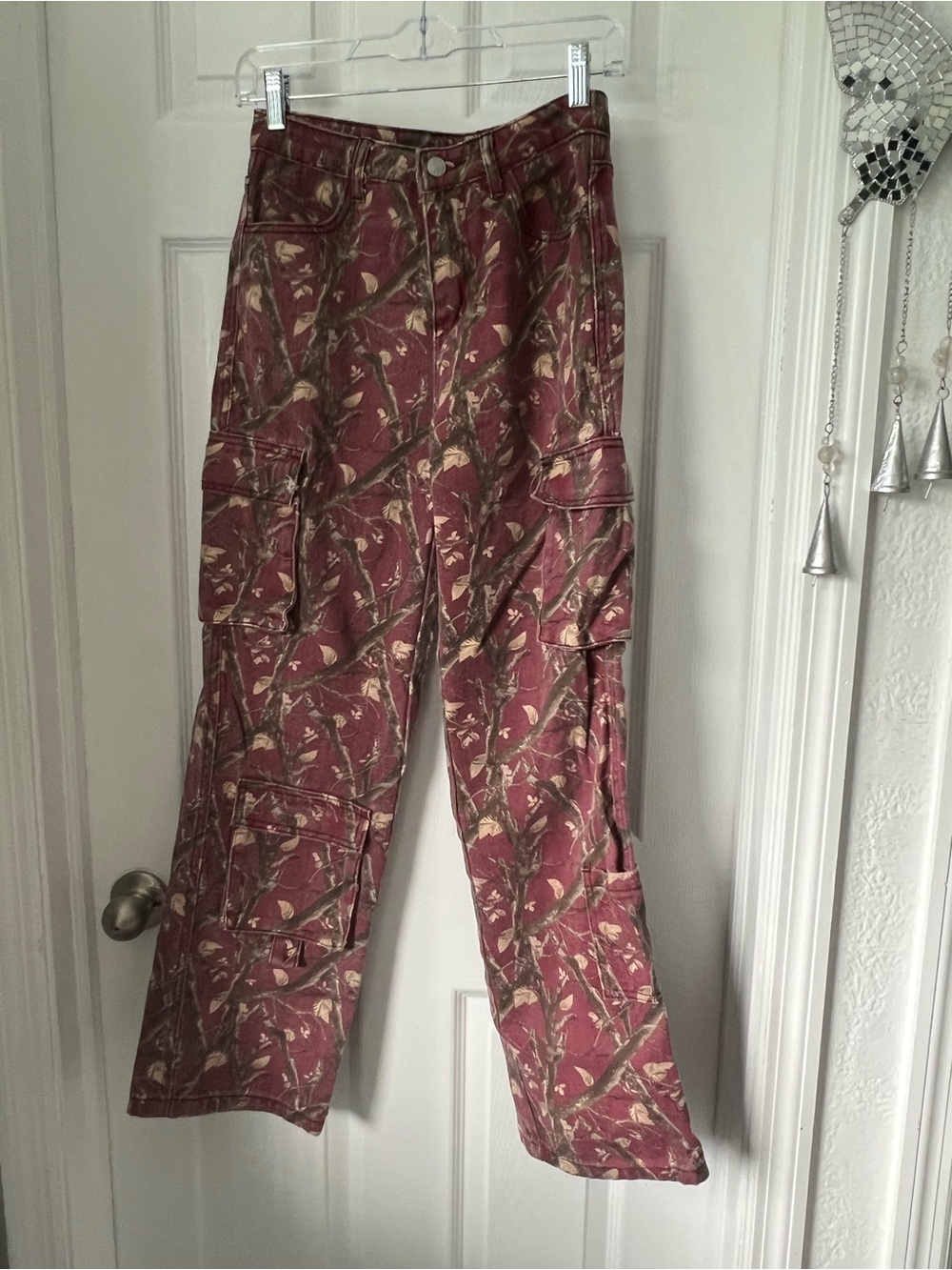 Women's Maroon Floral Cargo Pants